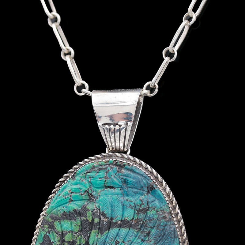 Sterling Silver and Sonoran Mountain Turquoise Necklace 7/8”x1/2” pend