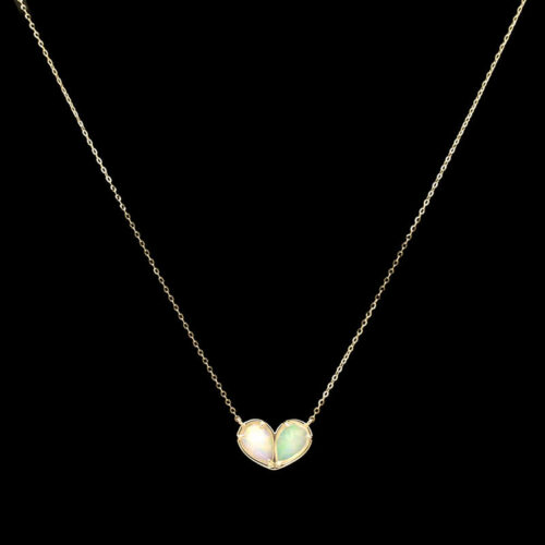 a necklace with a heart shaped opalite on it