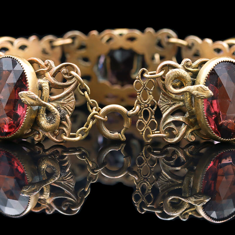 Victorian Brass & Czech Glass Bracelet - Sindur Style