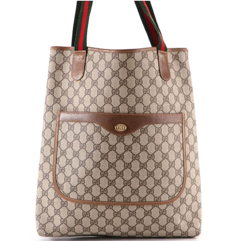 Gucci Accessory Collection Vertical Shopper Tote in GG Canvas with Leather  Trim - Sindur Style