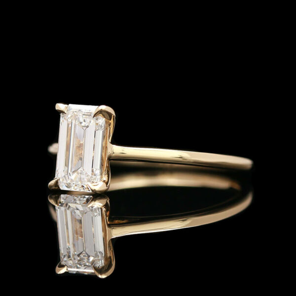 an engagement ring with a baguette cut diamond