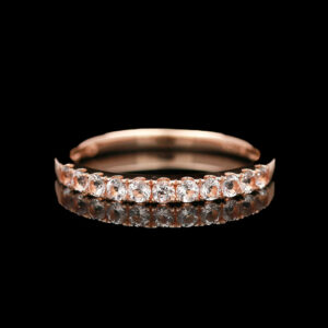 a rose gold band with diamonds