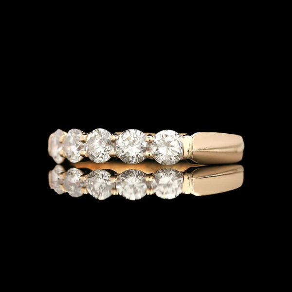 a gold ring with three diamonds on it