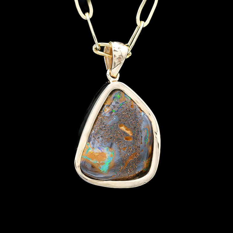 Ryann' 14ct Gold White Opal Necklace - Black Star Opal
