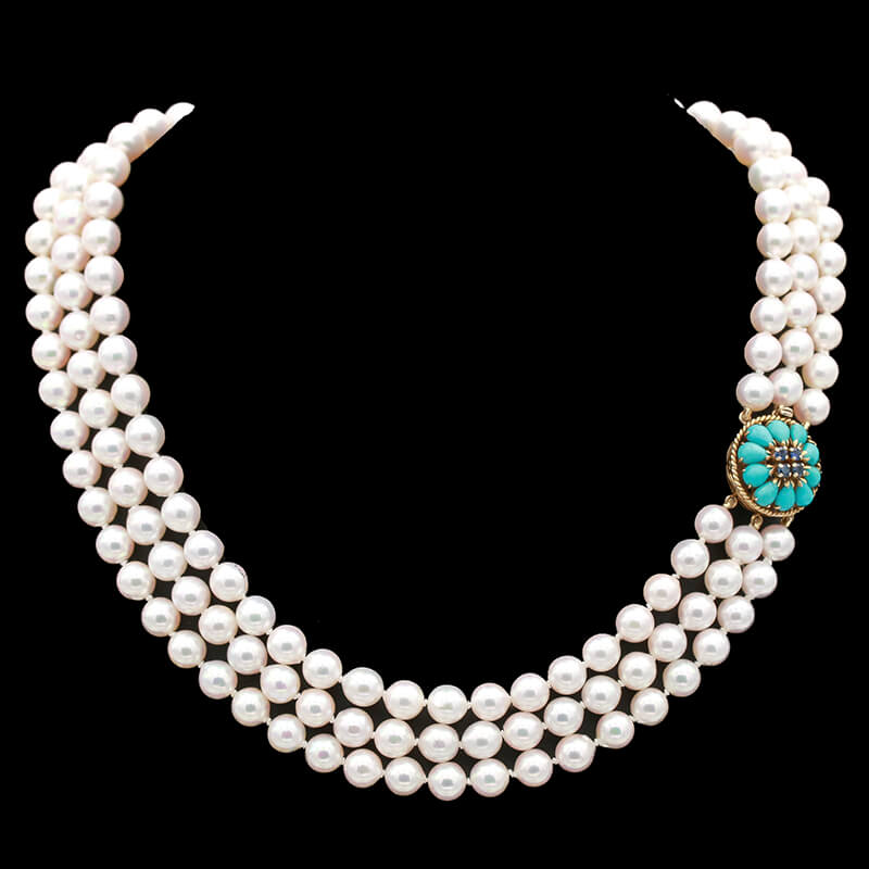 White Triple Strand Layer Freshwater Pearl Necklace 8-9mm – Pearl Rack