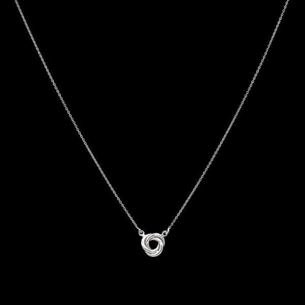 a silver necklace with a circle on it
