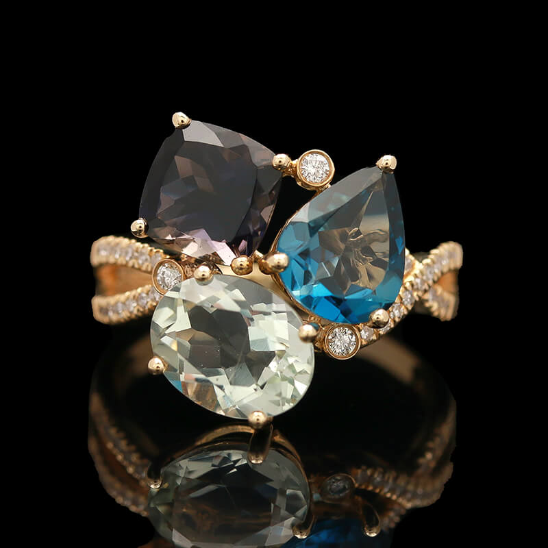 Effy 14k Yellow Gold Blue Topaz, Iolite, Green Amethyst & Diamond Ring -  Sindur Style