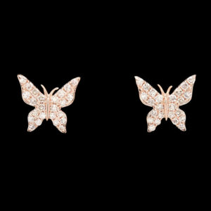a pair of pink diamond butterfly earrings