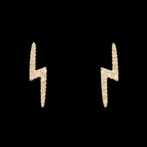 a pair of gold earrings with white diamonds