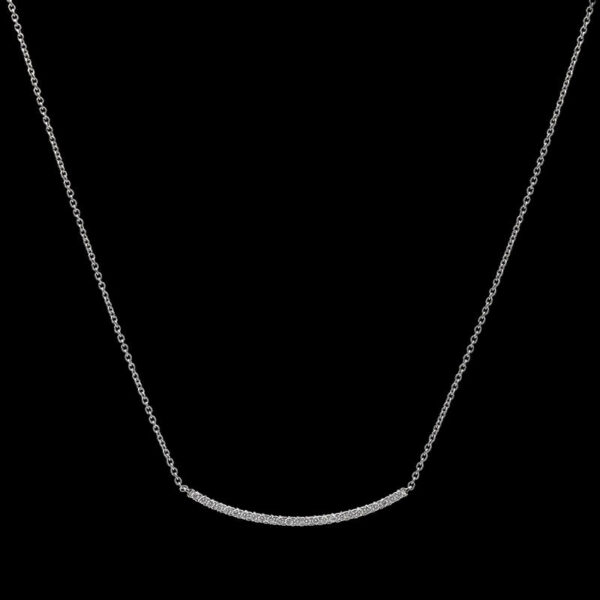 a diamond curved necklace on a black background