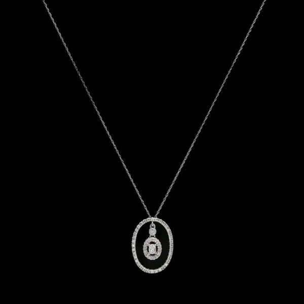 a white gold necklace with a diamond pendant