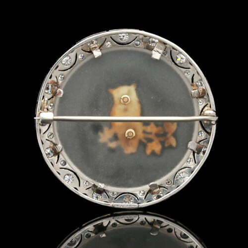 a brooch with an image of a cat on it