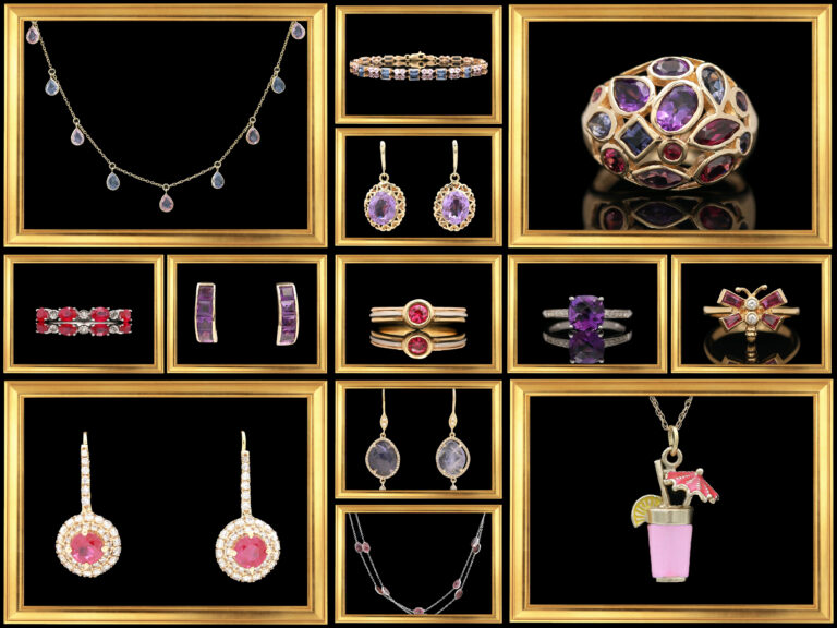 a collage of different jewelry items displayed on a black background