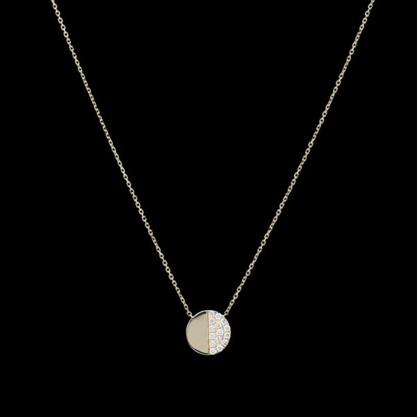 a white and gold necklace with diamonds on it