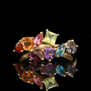 a ring with different colored stones on it