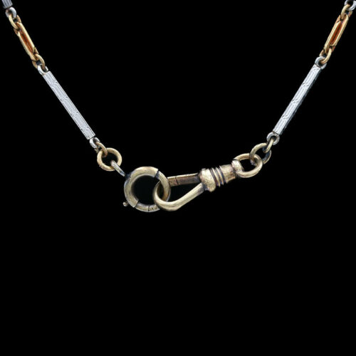 a necklace with two metal chains and a clasp