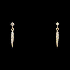 a pair of diamond earrings on a black background