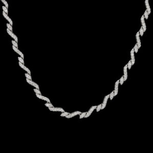 a diamond necklace on a black background