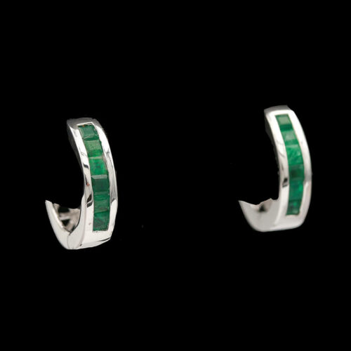 pair of silver and green stone hoop earrings