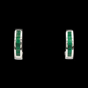 pair of emerald and white gold hoop earrings