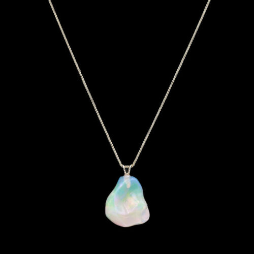 a necklace with a white shell on it