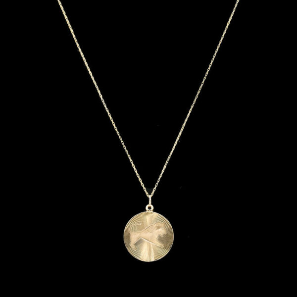 a necklace with a small disc on it