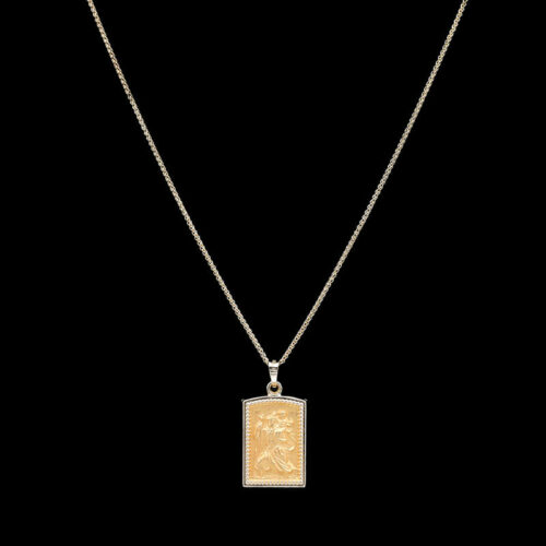 a necklace with a gold pendant on it