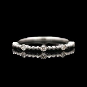 14k White Gold 0.10 CTW Bezel Set Diamond Bead Ring