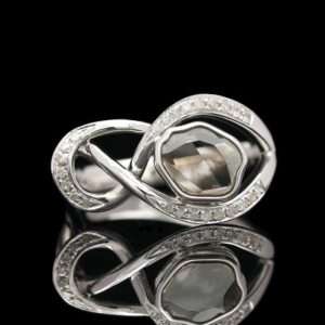 18k White Gold 0.36 CTW Portrait Cut Salt & Pepper Diamond Ring