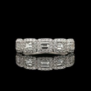 14k White Gold 5-Stone 0.95 CTW Diamond Halo Ring