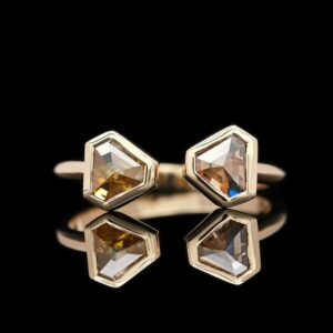 14k Yellow Gold Trillion Cut Salt and Pepper Diamond Bypass Ring
