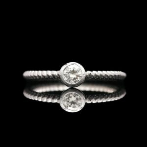 14k White Gold Bezel Set 0.30 CT Solitaire Diamond Ring