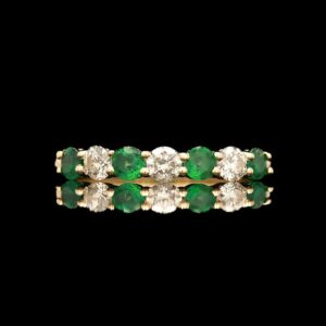 14k Yellow Gold Emerald & Diamond Half Eternity Band