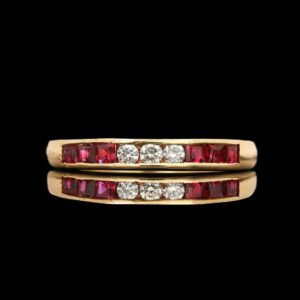 14k Yellow Gold Channel Set Ruby & Diamond Band
