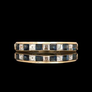 14k Yellow Gold Channel Set Sapphire & Diamond Band