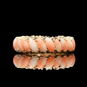 14k Yellow Gold Coral Cabochon Eternity Band