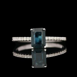14k White Gold Emerald Cut Sapphire & Diamond Ring