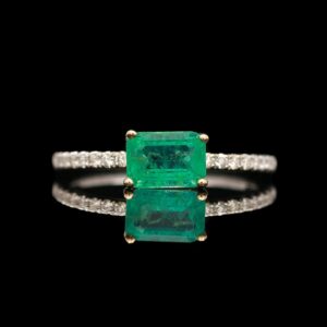 14k Emerald and Diamond Two Tone Ring