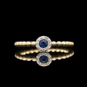 14k Yellow Gold Sapphire and Diamond Halo Ring