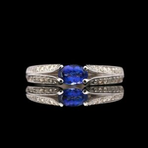 14k White Gold East-West Set Tanzanite and Diamond Ring