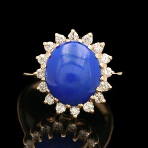 14k Yellow Gold Lapis and Diamond Ring