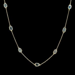 18k Yellow Gold Portrait Cut Blue Diamond Station Necklace