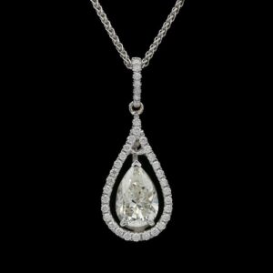 14k White Gold 1.23 CTW Diamond Teardrop Pendant Necklace with Floating Center