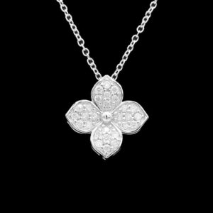 14k White Gold 0.15 CTW Diamond Clover Pendant Necklace