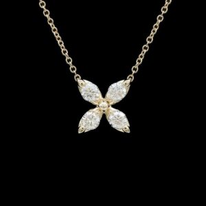 14k Yellow Gold 0.36 CTW Diamond Flower Pendant Necklace
