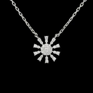 14k White Gold 0.14 CTW Diamond Sunburst Pendant Necklace