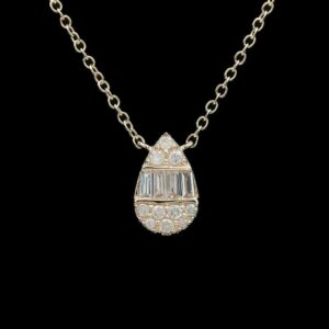 14k Yellow Gold 0.10 CTW Diamond Cluster Pear Pendant Necklace