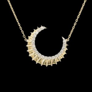 14k Yellow Gold Crescent Diamond Necklace