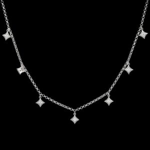 14k White Gold Starburst Dangle Station Necklace