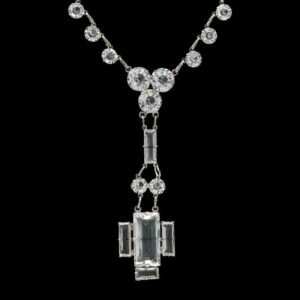 Art Deco Sterling Silver & Glass Paste Lavaliere Necklace